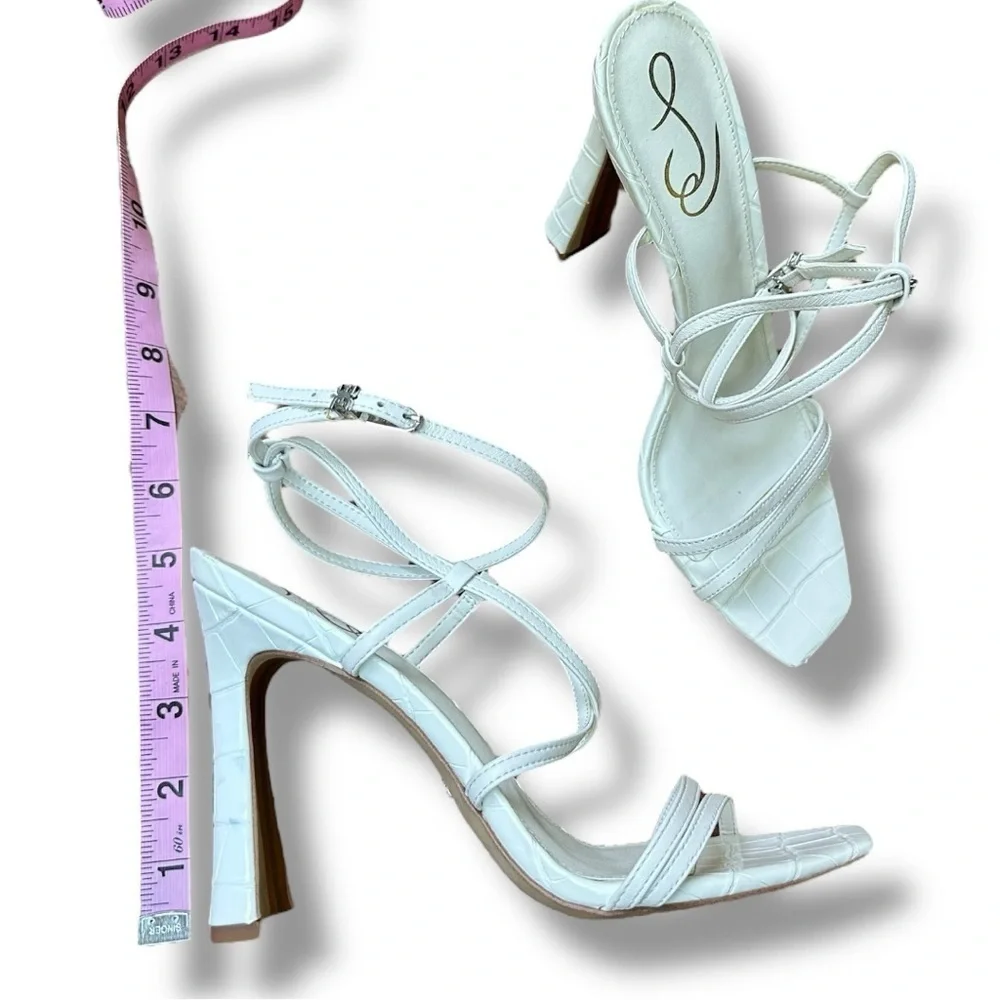 Sam Edelman Lela White Faux Leather Strappy Heeled Sandals | Women’s Size 9